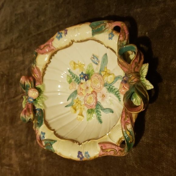 Fitz & Floyd Woodland Floral Platter Serving Tray 19.5" Flowers Ribbon Handles. - Picture 4 of 5